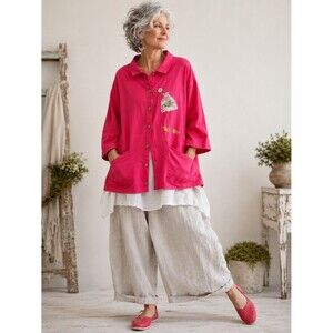 Vintage Odile Hot Pink Cotton Art To Wear Jacket Shacket Button Front M/L